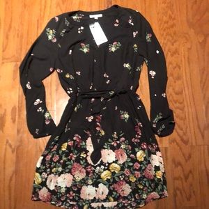 Navy flowered dress petite small NWT long sleeve